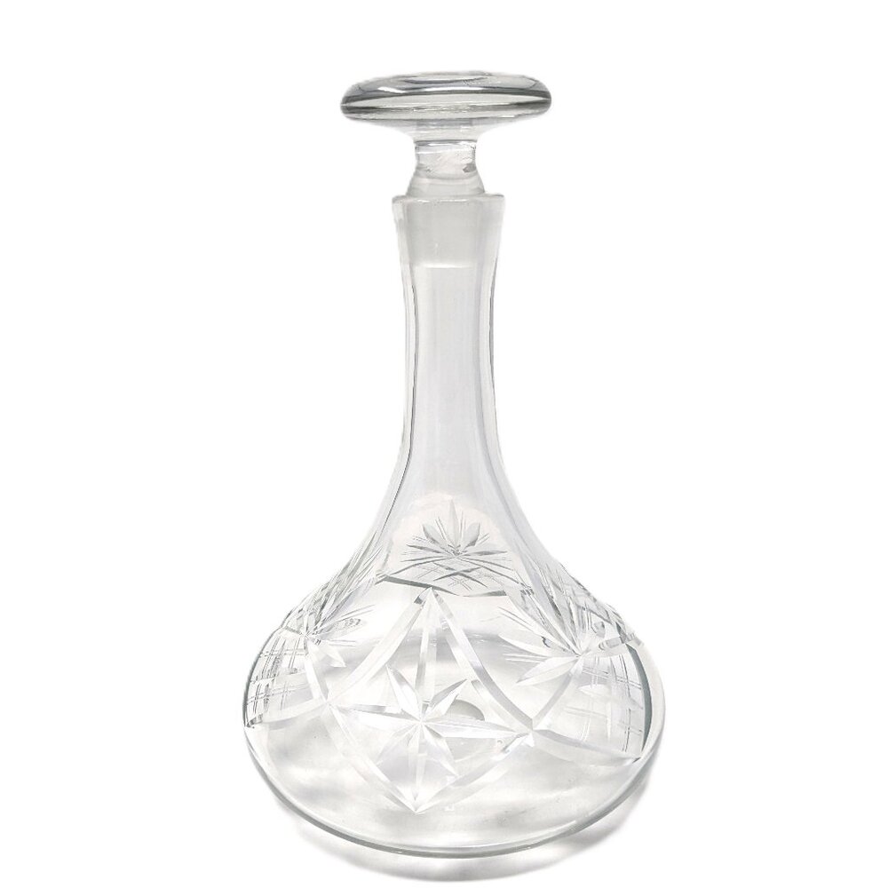 Vintage Glass Ships Decanter Diamond Cut Blown Glass Thick heavy 11"x7"